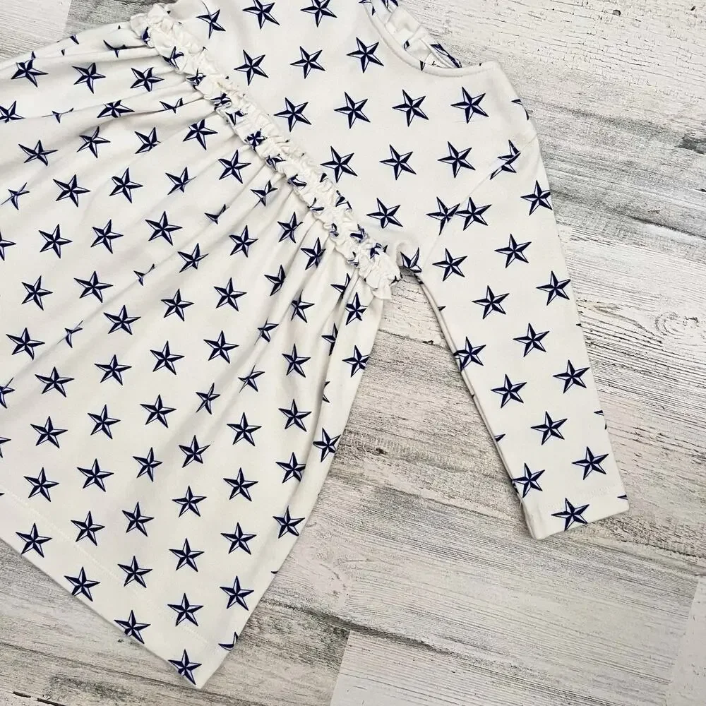Kate Quinn Girls Dress 18–24M Organic Cotton Blue Star Print Long Sleeve Baby